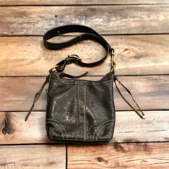 Coach Black Pebbled Leather Slim Duffel Bleecker Cross Body Bag Y2K - Picture 1 of 16